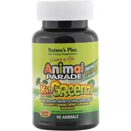 NaturesPlus, Source of Life, Animal Parade, Kid Greenz with Broccoli, Spinach, Natural Tropical Fruit Flavor, 90 Animal-Shaped Tablets