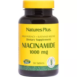 NaturesPlus Niacinamide, Sustained Release - 1000 mg, 90 Vegetarian Tablets - High Potency Vitamin B3 Supplement, Promotes Lower Blood Pressure, Joint Pain Relief - Gluten-Free - 90 Servings