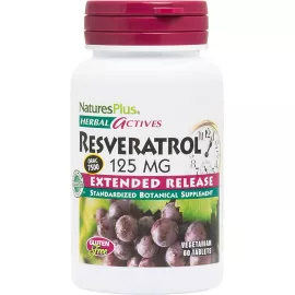 Natures Plus Herbal Actives Resveratrol, Extended Release - 125 mg, 60 Vegetarian Tablets - Prescription Quality Antioxidant Supplement, Free Radical Defense - Gluten-Free - 60 Servings