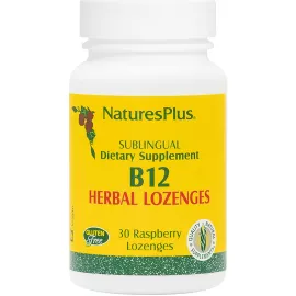 NaturesPlus B12 Herbal Lozenges (Methylcobalamin) - 1000 mcg, 30 Sublingual Lozenges - Raspberry - Maximum Absorption Red Blood Cell Support - Energy Booster - Vegetarian, Gluten-Free - 30 Servings