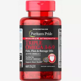 Puritan's Pride Maximum Strength Triple Omega 3-6-9 Fish, Flax & Borage Oils Softgels 60's