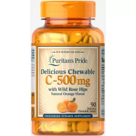 Puritans Pride Chewable Vitamin C 500 mg with Rose Hips Chewable Tablets 90's