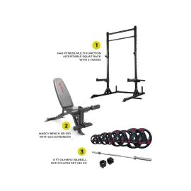 1441 Fitness Combo Offer Squat Rack + 7 Ft Bar with Plates 80 Kg Set with Bench