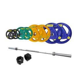 1441 Fitness 7 Ft Olympic Barbell with Color Olympic Plates Set - 120 Kg