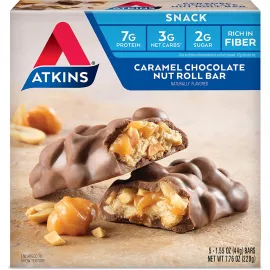 Atkins Snack Bar Caramel Chocolate Nut Roll  Flavor 44g