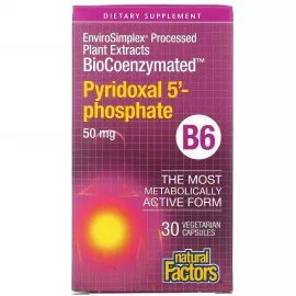 Natural Factors B6 Biocoenzymated Pyridoxal 5 Phosphate 50mg 30 Veggie Capsules