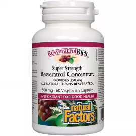 Natural Factors Super Strength Resveratrol Concentrate 500 mg 60 Veggie Capsules