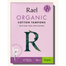 Rael Organic Cotton Tampons with Long Applicators - Super