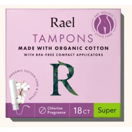 Rael Organic Cotton Tampons with Compact Applicators - Super
