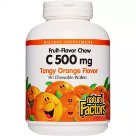 فيتامين ج 500 مج ويفر قابلة للمضغ بنكهة تانجي البرتقال من ناتشورال فاكتورز - 180 ويفر