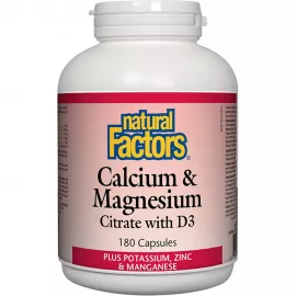 Natural Factors Calcium & Magnesium Citrate with D3 Plus Potassium Zinc & Manganese 180 Capsules