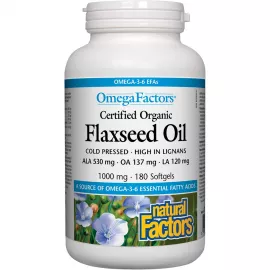 Natural Factors Flaxseed Oil Certified Organic 1000mg 180 Softgels