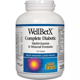 Natural Factors Wellbetx Complete Diabetic Multivitamin and Mineral Formula 120 Tablets