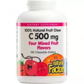 فيتامين ج 500 مج ويفر قابلة للمضغ بنكهة خليط الفاكهة من ناتشورال فاكتورز - 180 ويفر