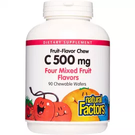 فيتامين ج 500 مج ويفر قابلة للمضغ بنكهة الفاكهة من ناتشورال فاكتورز - 90 ويفر