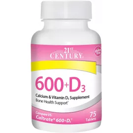 21st Century 600+D3, Calcium & Vitamin D3 Supplement, 75 Tablets