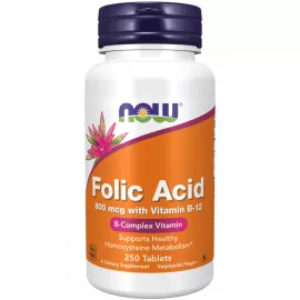 Now Folic Acid 800 mcg with Vitamin B-12 Tablets 250 Tablets