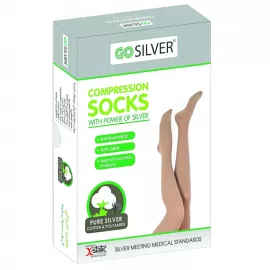 Go Silver Over Knee High, Compression Socks (18-21 mmHG) Open Toe with Silicon Short/Norm Size 3