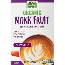 Now Foods Real Food Organic Monk Fruit Zero-Calorie Sweetener  70 Packets - 2.47 oz 70g