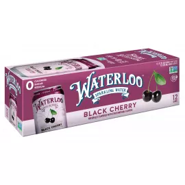 Waterloo Black Cherry Sparkling water -12 Pack x 355ml - 0 Sugar, 0 Calories, Non-GMO, Gluten Free, BPA Free, Vegan, Whole30, Kosher, No Artificial Sweetener, Soda & Tonic Replacement
