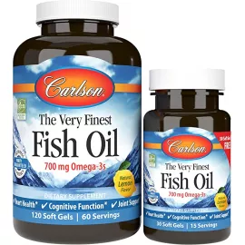 Carlson The Very Finest Fish Oil Lemon Flavor 700 mg, 120 + 30 Free Soft Gels