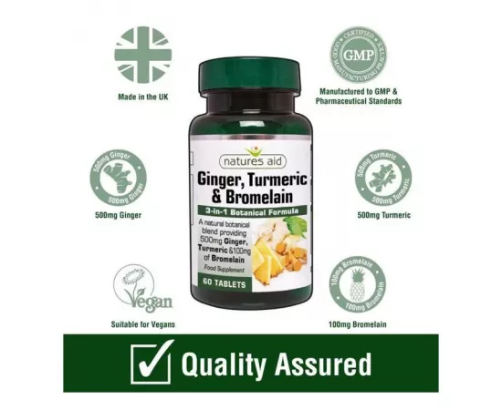 Natures Aid Ginger Turmeric & Bromelain Tablets 60's