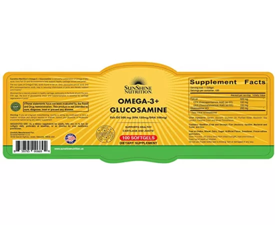 Sunshine Nutrition Omega 3+ Glucosamine 100 Softgels
