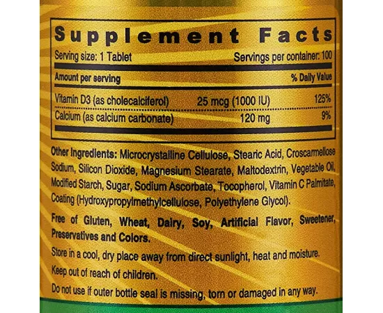 Sunshine Nutrition Vitamin D 1000 IU 100 Tablets