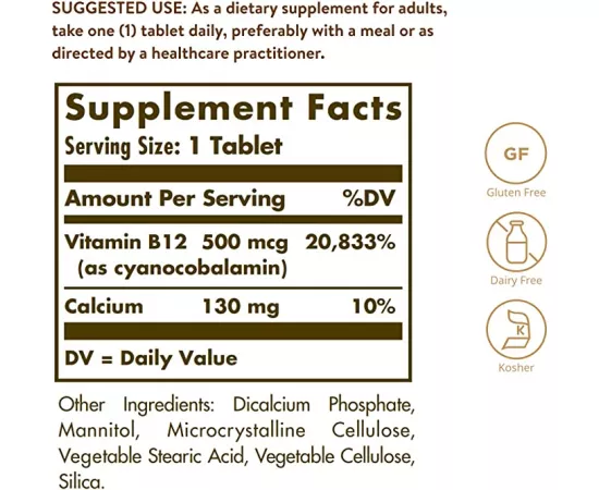 Solgar Vitamin B12 500 mcg Tablets 100's