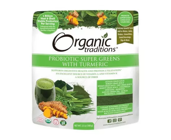 Organic Traditions Probiotic Super Greens With Turmeric 100 g