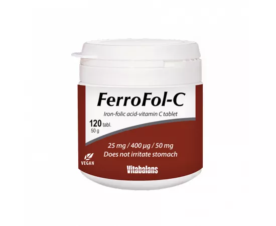 Vitabalans Ferrofol-C Folic Acid Vitamin C Iron Supplement Tablets 50 mg 120's