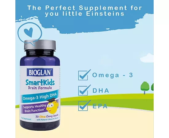 Bioglan Smartkids Brain Formula Citrus Flavour Chewable Supplement Capsules 30's