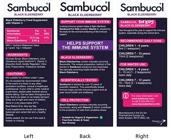 Sambucol Vitamin C For Kids 1 to 12 years Black Elderberry Flavour Syrup x 120 ml