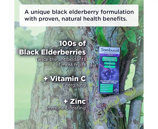 Sambucol Immuno Forte Sugar Free Vitamin C Zinc Black Elderberry Flavour Syrup x 120 ml