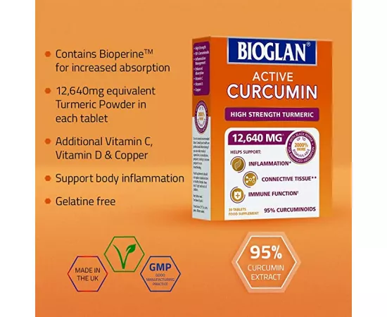 Bioglan Active Curcumin Bioperine 12,640 mg Food Supplement Tablets 30's