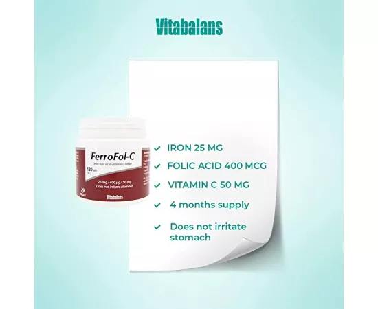 Vitabalans Ferrofol-C Folic Acid Vitamin C Iron Supplement Tablets 50 mg 120's