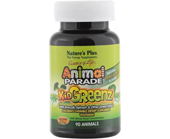 NaturesPlus, Source of Life, Animal Parade, Kid Greenz with Broccoli, Spinach, Natural Tropical Fruit Flavor, 90 Animal-Shaped Tablets