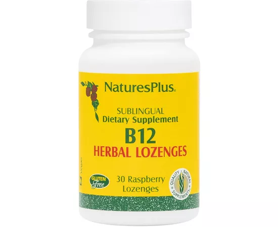 NaturesPlus B12 Herbal Lozenges (Methylcobalamin) - 1000 mcg, 30 Sublingual Lozenges - Raspberry - Maximum Absorption Red Blood Cell Support - Energy Booster - Vegetarian, Gluten-Free - 30 Servings