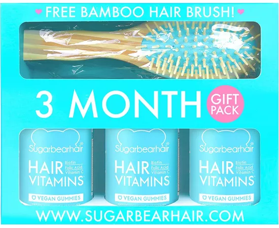 Sugarbear Hair Vitamin Gummies 3 Month Supply + Brush