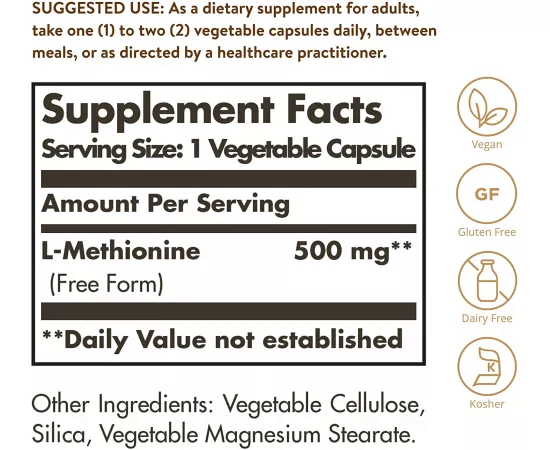 Solgar L-Methionine Vegetable capsules 500 mg 90'S