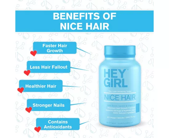 Hey Girl Nutrition Nice Hair Biotin Keratin Vitmain C Veggie Capsules 60's