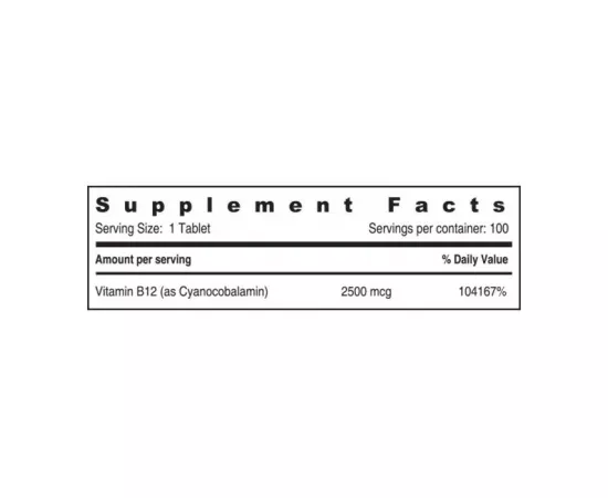 Sunshine Nutrition Vitamin B12 2500 mcg Tablet 100's