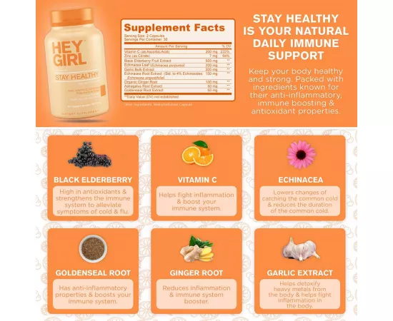 Hey Girl Nutrition Stay Healthy Vitamins Elderberry Flavor Veggie Capsules 60's