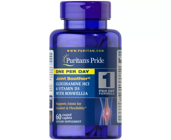 Puritan's Pride Triple Strength Joint Soother Glucosamine Boswellia + Vitamin D White Caplets 60's