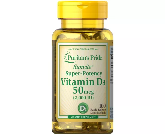 Puritan's Pride Sunvite Super High Potency Vitamin D3 2000 IU Softgels 100's