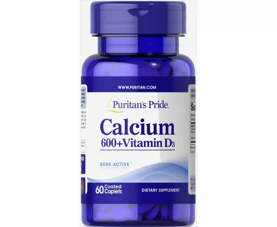تابلت كربونات الكالسيوم بتركيز 600 مللي جرام + فيتامين دي بتركيز 125 IU لصحة العظام من بوريتانز برايد 60 