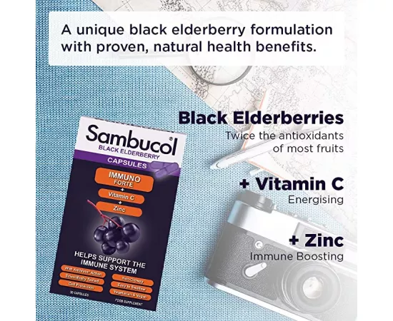 Sambucol Immuno Forte Vitamin C Zinc Black Elderberry Flavour Capsules 30's