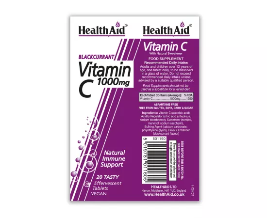 HealthAid Vitamin C 1000 mg Effervescent Blackcurrant Tablets 20’s