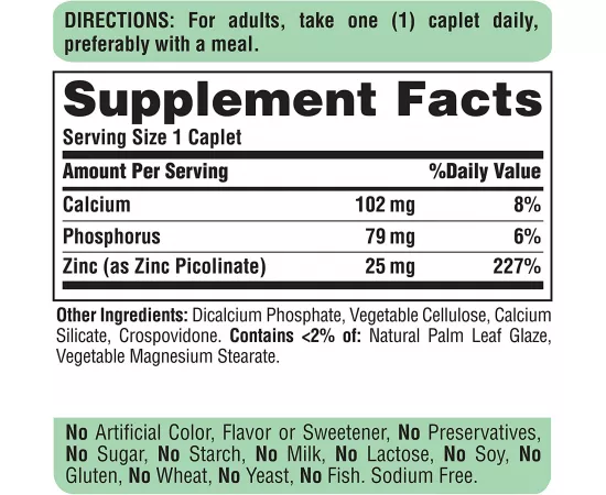 Puritan's Pride Zinc Picolinate 25 mg Caplets 100's