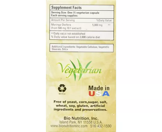 Bio Nutrition Moringa Super Food 5000 mg Vegetable Capsules 60's